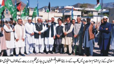 جماعت اسلامی کے زیر اہتمام غزہ میں اسرائیلی جارحیت کے خلاف سوات میں احتجاجی مظاہرہ